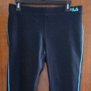 Fila Sport Yoga Pants Crop Capri Athletic Black with Striped Accent Medium